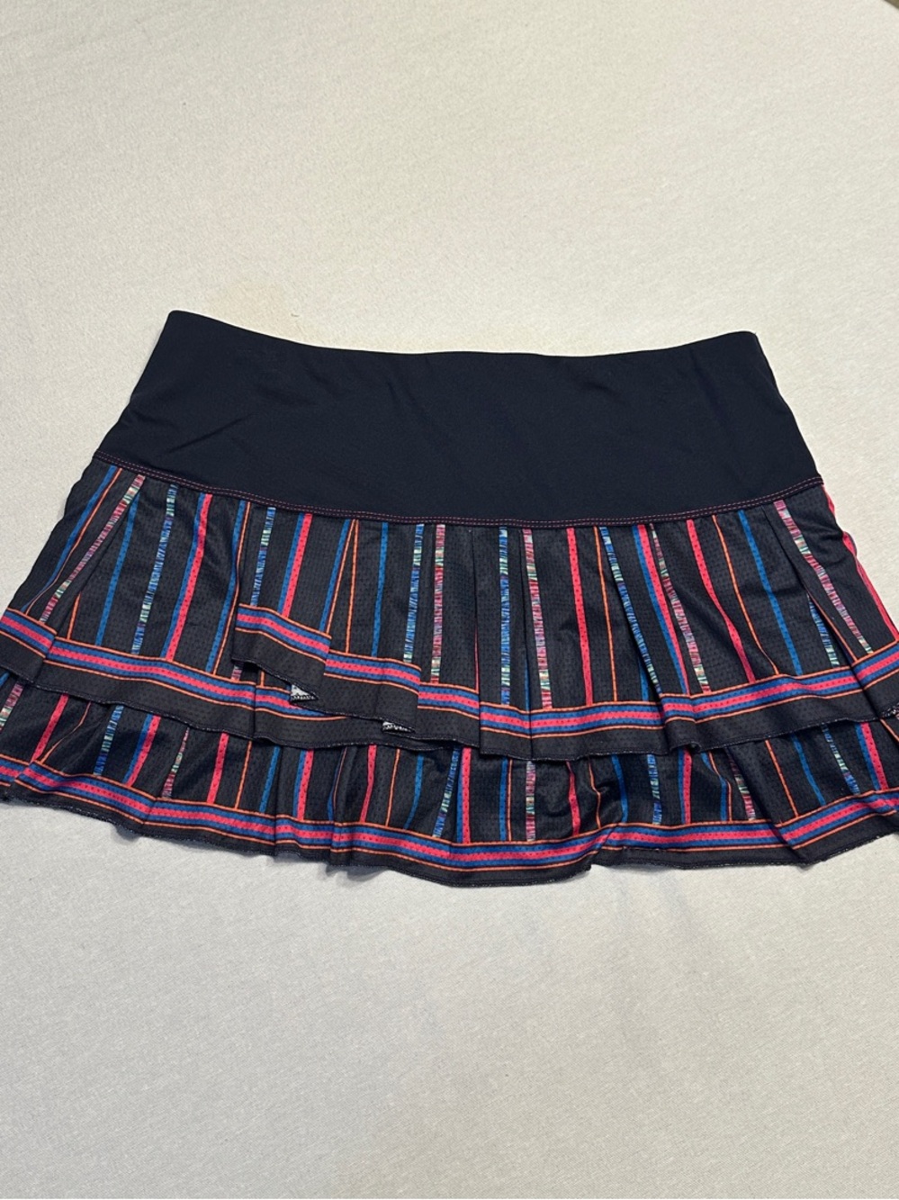 Lucky in Love Black Athletic Skirt with Pink & Blue Stripe Ruffles